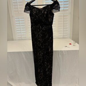 Elegant long black lace over cream under-layer.  Wore to my daughter’s wedding.